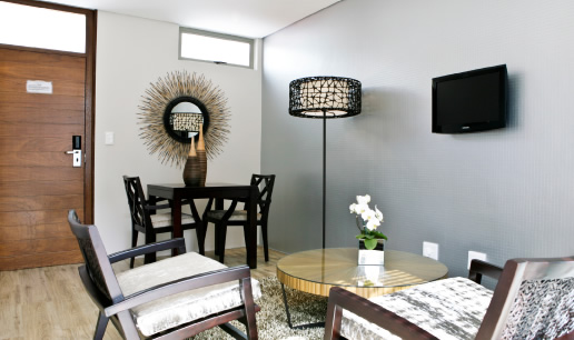 Open plan lounge area with satellite TV